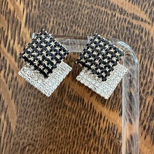 Elegant Black & Clear Crystal Gold Layered Square Earrings